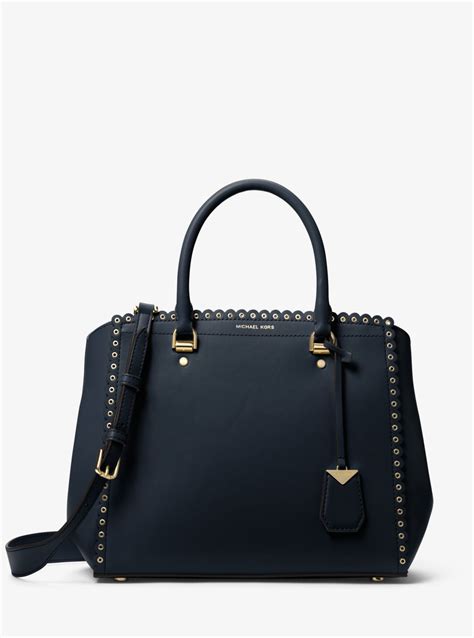 michael michael kors benning large|Benning Large Scalloped Leather Satchel .